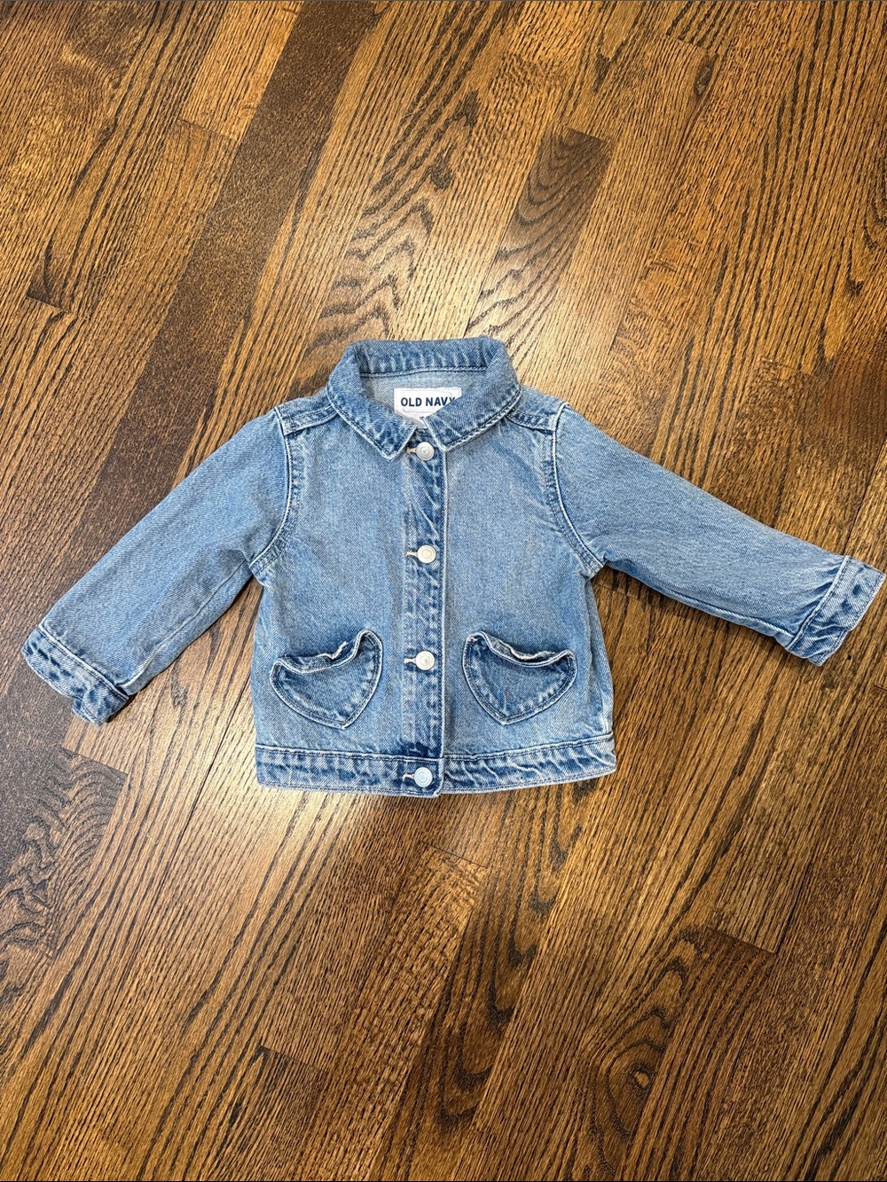 Old Navy Light Blue Kids Denim Jacket with Heart Pockets 18-24 Months
